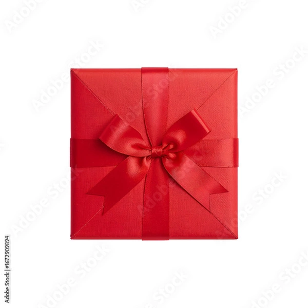 Obraz Red Gift Box with Satin Bow on white Background