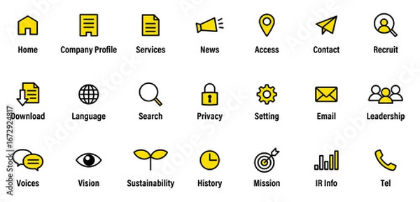 Obraz 企業/コーポレートサイト/ビジネスWEBサイトのUIアイコンセット/ホームページ　HP/ウェブ/会社概要/事業内容/corporate websiteカラー