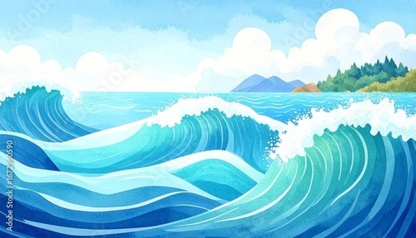 Obraz 波の水彩画