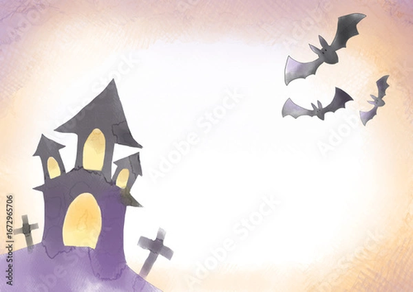 Obraz 水彩風のハロウィンフレーム　コウモリ