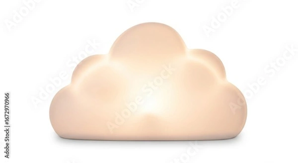Fototapeta A light beige, cloud-shaped nightlight.  Soft, diffused light emanates from within the cloud's form