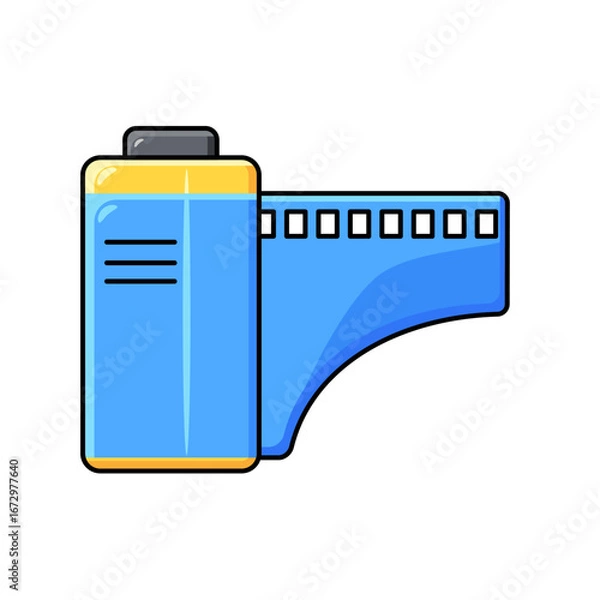 Fototapeta Flat style illustration of retro analog film roll, perfect for photography aesthetic, lomography, vintage design, creative media, and nostalgic visual projects.