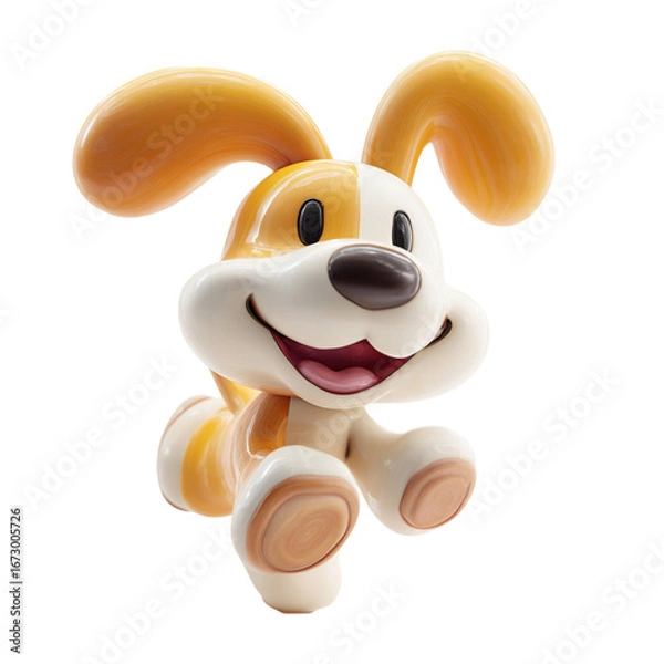 Obraz Happy Cartoon Puppy Jumping 3D Render.