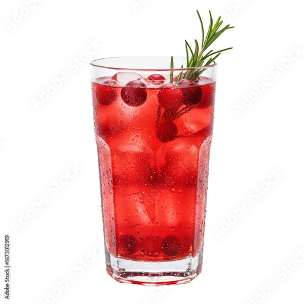 Fototapeta Refreshing Cranberry Rosemary Sparkler Cocktail with Ice and Berries