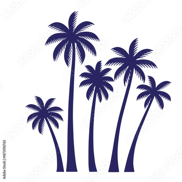 Obraz Silhouette illustration featuring several tropical palm trees arranged on a white background