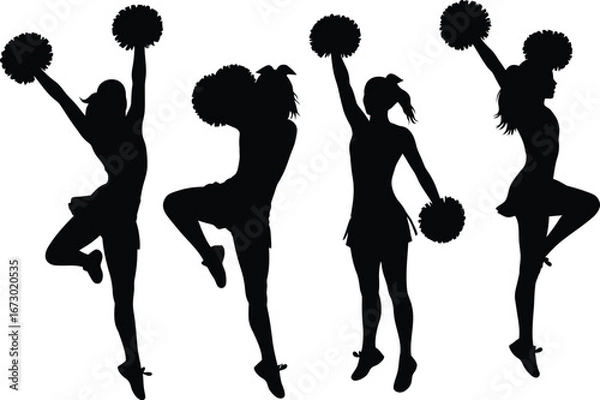 Fototapeta Four Cheerleaders in Dynamic Action Silhouettes.