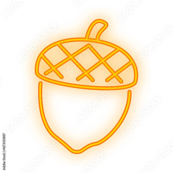 Obraz Doodle Neon Signboard of a glowing acorn icon representing fall harvest, forest nature, or seasonal decoration on a transparent background