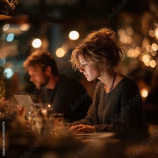 Obraz Young Couple Collaborating in a Cozy Workspace