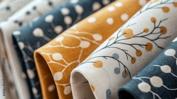 Obraz Vibrant Scandinavian Patterns on Fabric Rolls