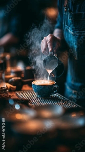 Obraz Barista Creating Latte Art in Cozy Cafe