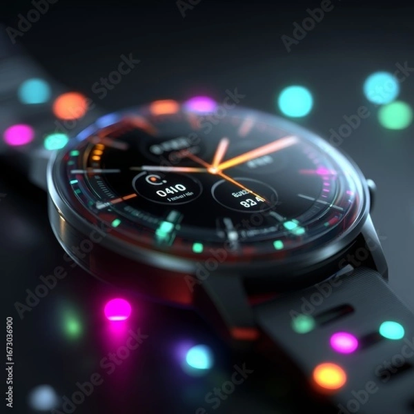 Obraz Close-up of a Modern Smartwatch with Colorful Lights