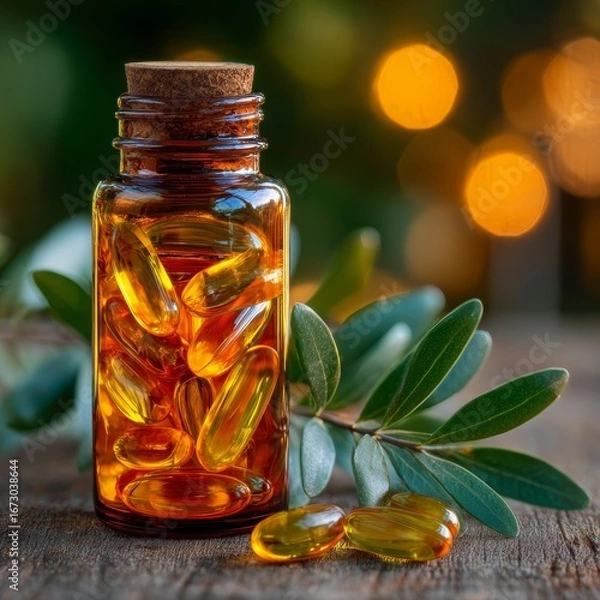 Obraz Vitamin Supplement Bottle with Natural Background