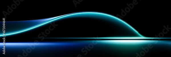 Fototapeta Abstract glowing wave on dark background, featuring luminous blue and cyan curves with reflective surface. Ideal for tech, digital, and futuristic design themes.
