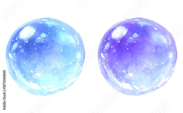 Fototapeta 透き通った水滴の水彩イラスト_青、紫