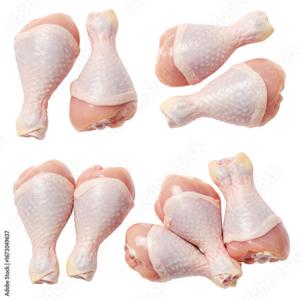 Fototapeta Fresh raw chicken drumsticks, perfect for cooking, recipes, and food preparation themes. isolated on white or transparent background. PNG
