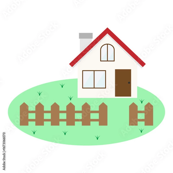 Obraz シンプルな赤い屋根の家のイラスト素材