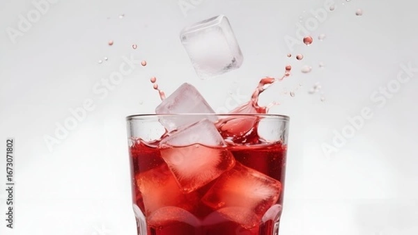 Obraz Iced Cola Splash with Ice Cubes in Glass on White Background