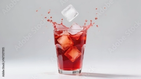 Obraz Iced Cola Splash with Ice Cubes in Glass on White Background