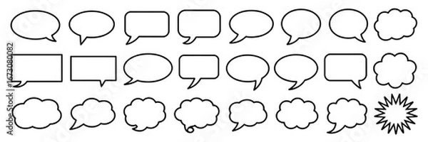 Fototapeta A diverse collection of outline speech bubbles and thought clouds. Vector illustration set of dialogue boxes for communication and comic design.