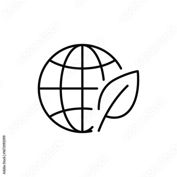 Fototapeta Earth and environment icon. Simple outline style. Impact, environmental, globe, sustainable, leaf, world, planet, green, ecology concept. Thin line symbol. Vector isolated design