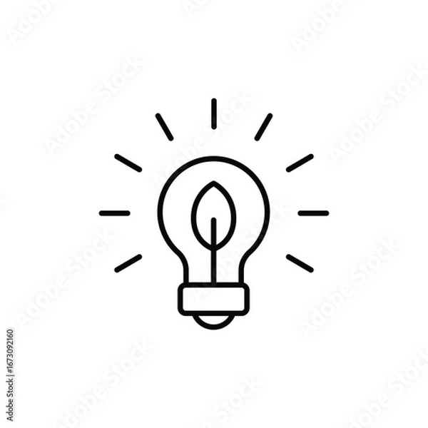 Fototapeta Sustainable ecological energy icon. Simple outline style. Bulb, lightbulb, light, leaf, green, idea, plant, lamp, eco, environment concept. Thin line symbol. Vector isolated design