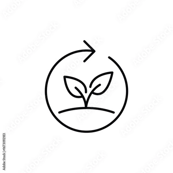 Fototapeta Reforestation icon. Simple outline style. Tree, plant with circle cycle, ecosystem, sustainable, restore, forest, environment concept. Thin line symbol. Vector isolated design