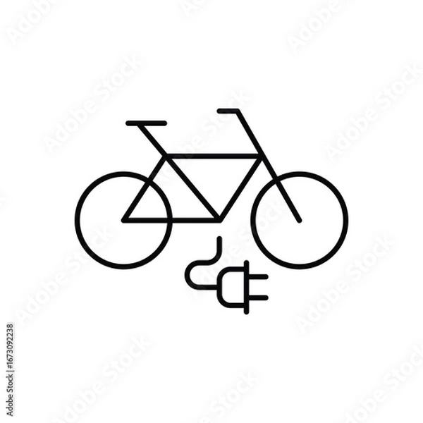 Fototapeta Electric bike icon. Simple outline style. Bicycle, ebike, power, cyclist, battery, environmental, cycling, element, green energy concept. Thin line symbol. Vector isolated design