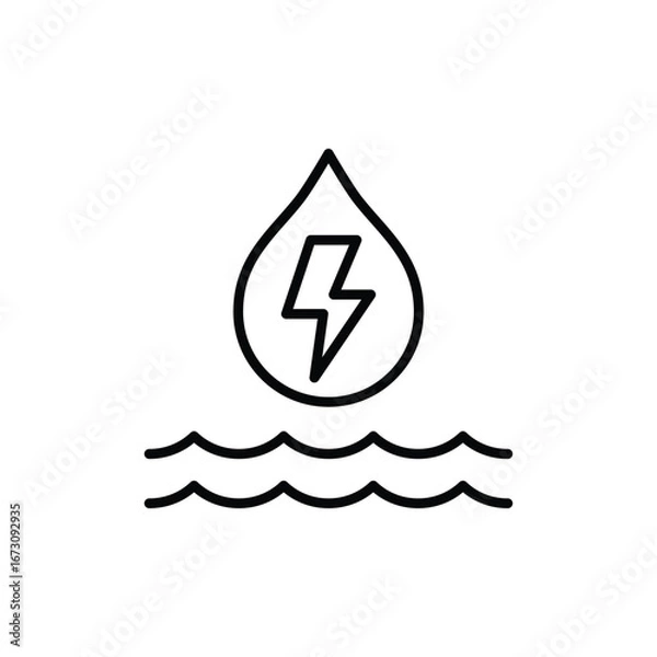 Fototapeta Hydro power icon. Simple outline style. Hydroelectric energy, water drop with lightning, nature energy, sustainability, technology concept. Thin line symbol. Vector isolated design
