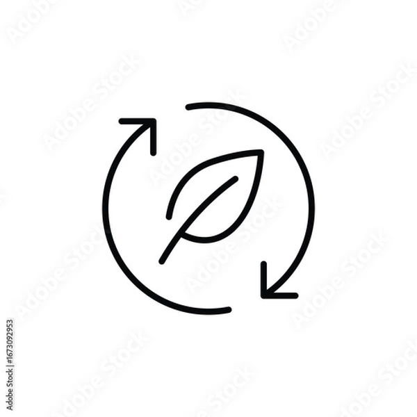Fototapeta Biodiversity icon. Simple outline style. Ecology featuring a leaf encircled by arrows, sustainability, nature, ecological practices concept. Thin line symbol. Vector isolated design