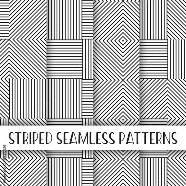 Obraz Memphis collection, black and white striped seamless pattern pack 
