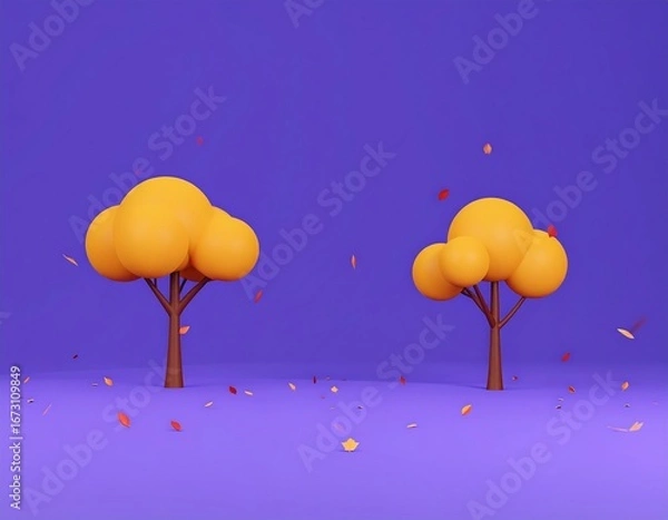 Fototapeta Two cartoon trees with autumn leaves