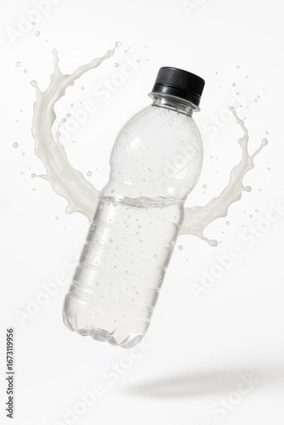 Fototapeta Floating Coconut with Clear Water Bottle