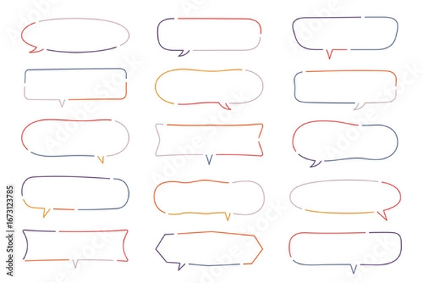 Fototapeta 横長のふきだし　手描き風　ベクター　イラスト　セット　素材　背景　線　フレーム　囲み　飾り　装飾