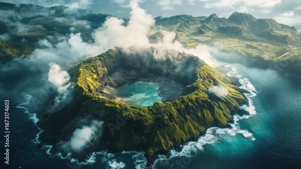 Fototapeta Volcanic crater overhead view