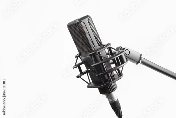 Obraz Profesjonalny mikrofon studyjny na stojaku, izolowany na białym