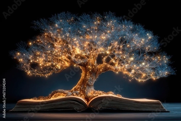 Fototapeta Illuminated tree growing from open book