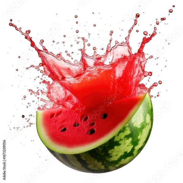 Fototapeta Watermelon juice splash, isolated on white and transparent background.
