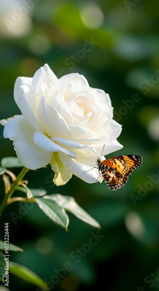 Obraz Butterfly on a White Rose