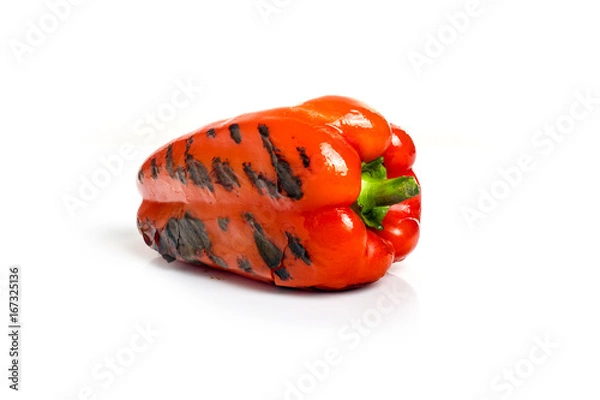 Fototapeta red pepper with the grill stripes on white background