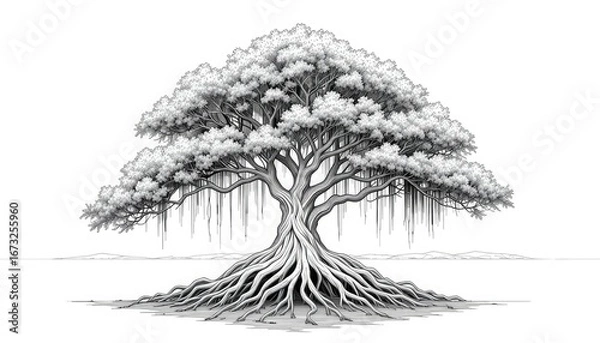 Fototapeta A sophisticated representation of a mangrove tree in continuous line art