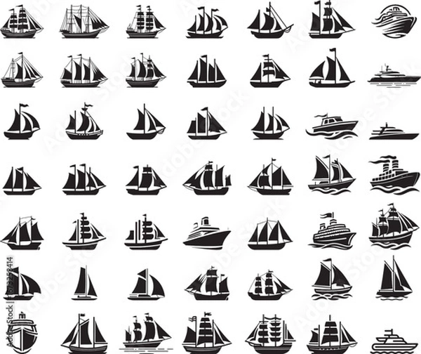 Fototapeta set of sailing ship silhouette vector