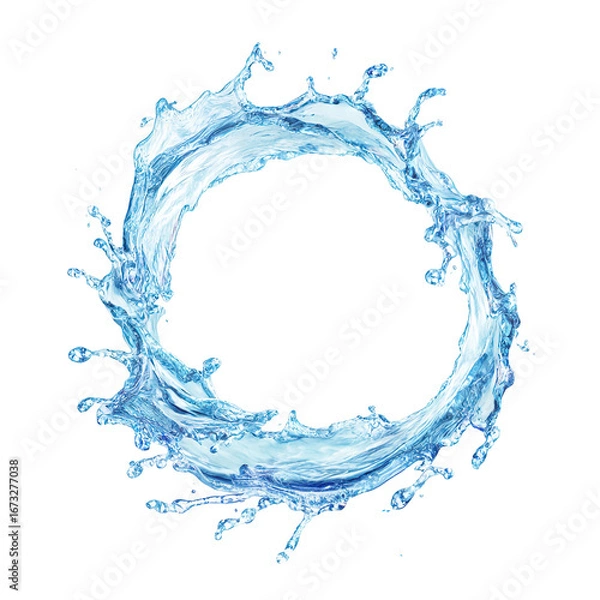 Fototapeta Splashing circle of clear water with dynamic liquid motion, isolated on transparent cutout background