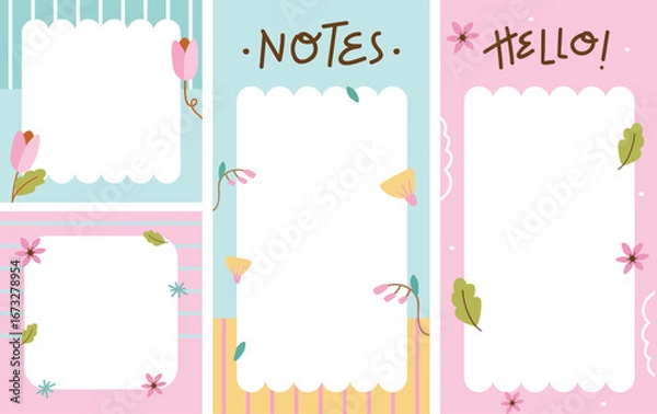 Fototapeta Cute Colorful Printable Memo Notes Paper with Flower Illustration Collection