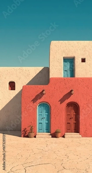 Fototapeta Sunny, colorful Mediterranean-style houses