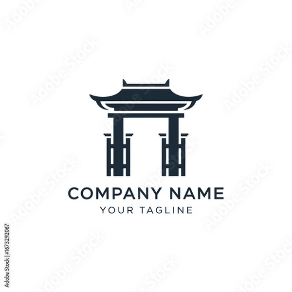 Fototapeta Minimalist logo design featuring a stylized silhouette of a traditional Asian gate or pagoda structure.