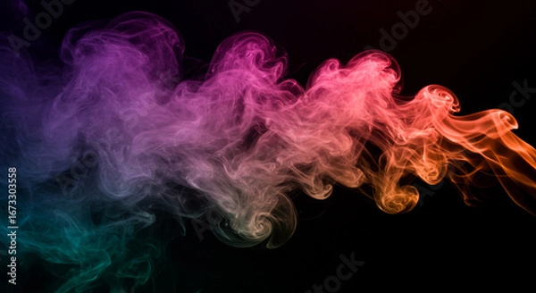 Obraz Vibrant, swirling smoke plumes in a spectrum of colors against a stark black background