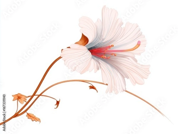 Fototapeta Delicate Elegance of a Tropical Flower in Soft Whites and Gentle Hues, Capturing Nature's Beauty and Intricacies in a Minimalistic Design. png, isolated on white background