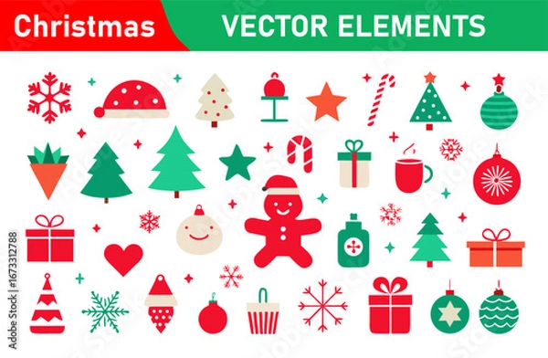 Fototapeta Festive Christmas Vector Elements Collection for Holiday Designs and Decorations