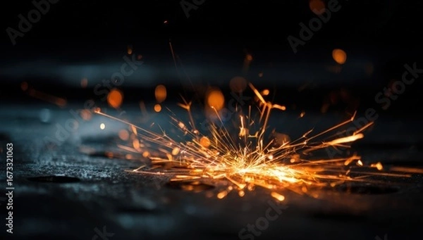 Obraz Sparkling fire bursts on dark surface