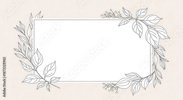 Fototapeta  A subtle and elegant design with a minimalist aesthetic, featuring delicate hand-drawn botanical elements like leaves and sprigs subtly adorning the corners
